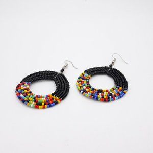 Kenyan Black Masai Beaded Hoops Fair Trade